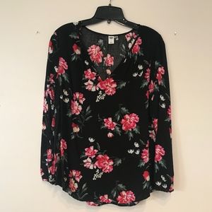 Old Navy Black Floral Print Top